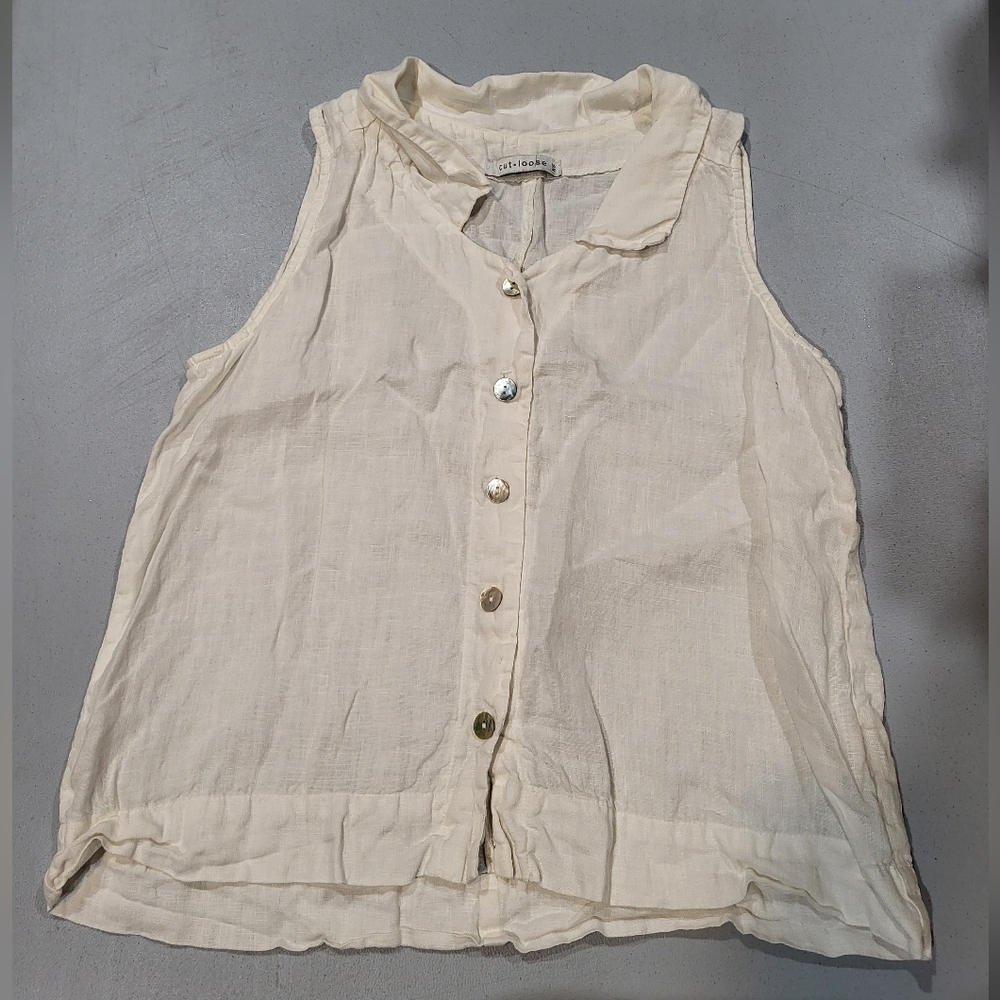 Cut Loose Sleeveless Button-Down Shirt in Cream